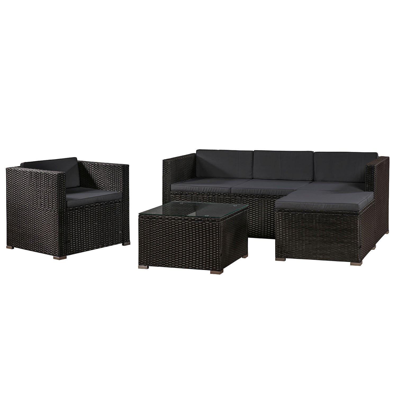 LOUNGEGARNITUR Punta Cana 4-tlg. - Dunkelgrau/Schwarz, Kunststoff - Juskys