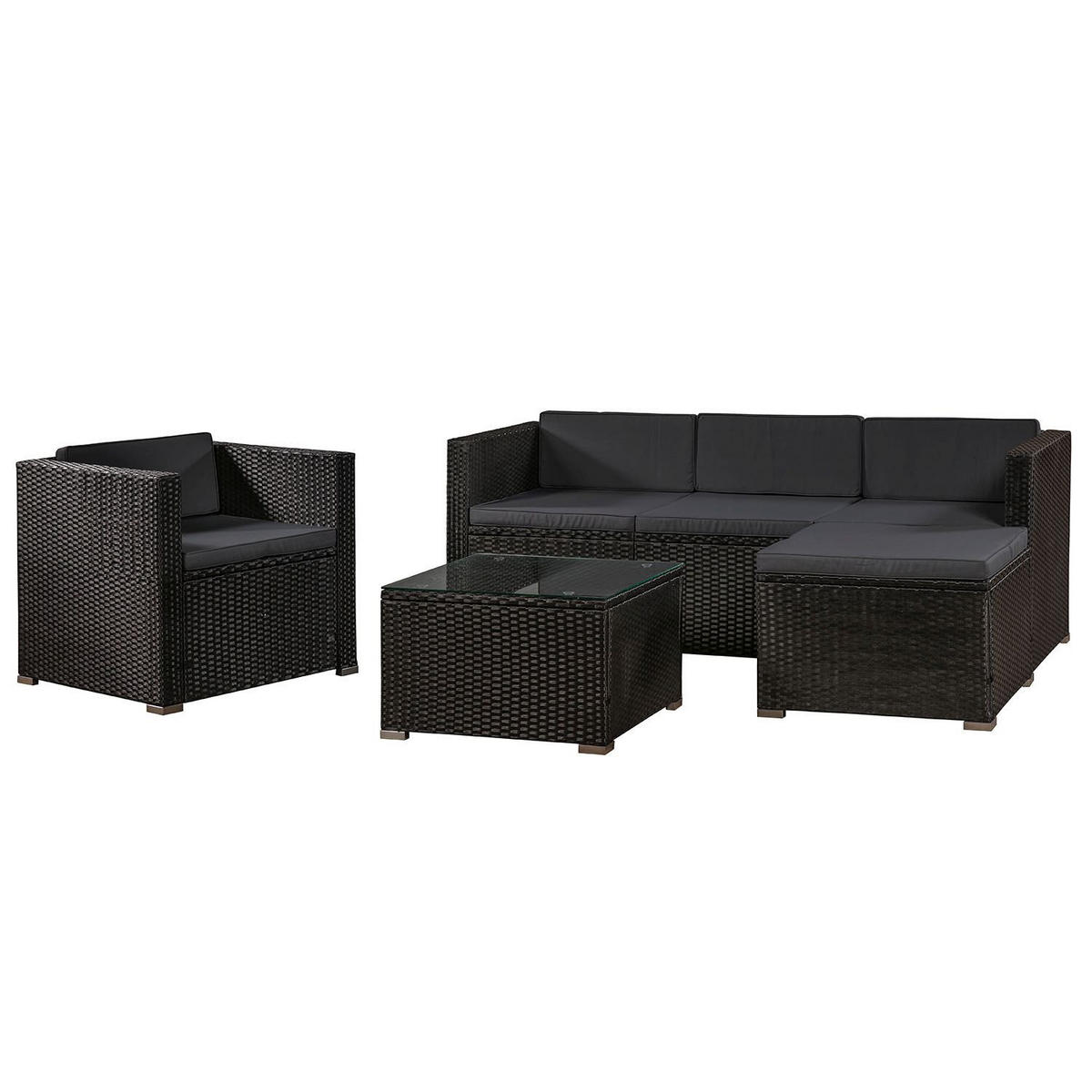 LOUNGEGARNITUR Punta Cana 4-tlg. - Dunkelgrau/Schwarz, Kunststoff - Juskys