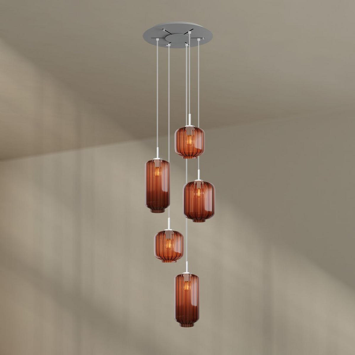 GALERIELEUCHTE Velo 5-flammig Braun Ø 18/20/25cm - Braun/Weiß, Glas (25/25/27cm) - s.luce