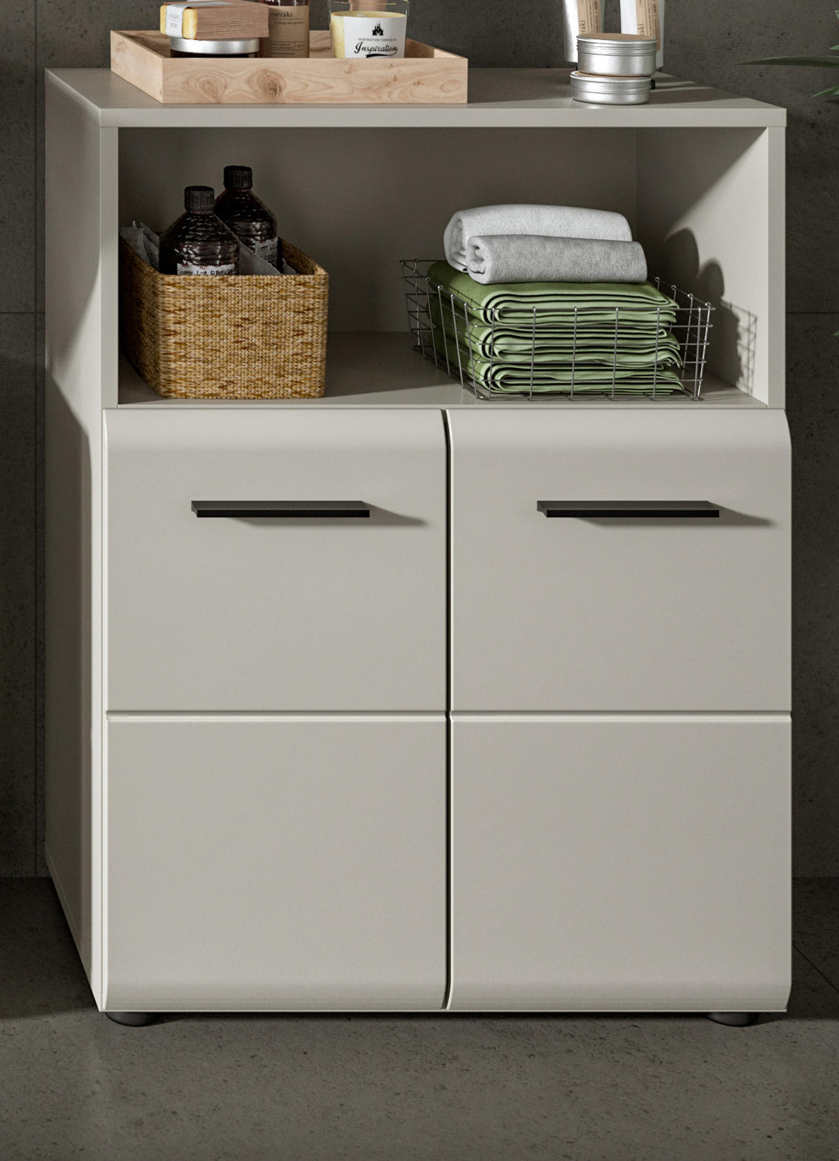 BADKOMMODE Kaschmir 60 x 80 cm, Badezimmer Kommode 2-türig - Kaschmir/Schwarz, Holzwerkstoff/Kunststoff (60/80/30cm) - Inn.Furn