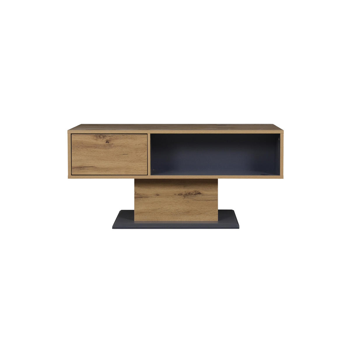 COUCHTISCH 100/50/46.5 cm Grau/Eiche aus Spanplatte mit doppelseitigem Stauraum - Grau, Holzwerkstoff (100/50/46.5cm) - OKMYHOME