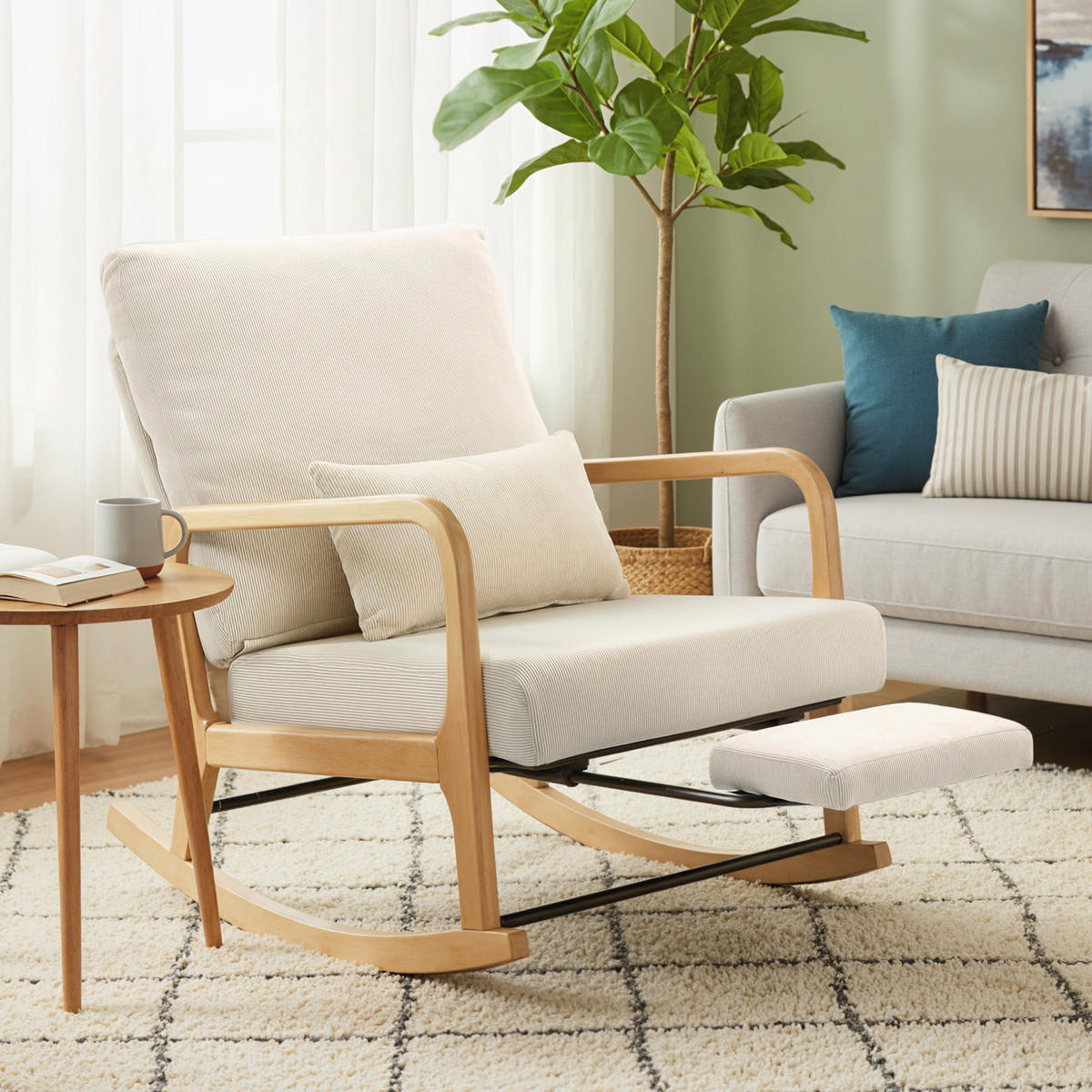 SCHAUKELSESSEL Polyester Cremeweiß - Creme/Naturfarben, Holz/Textil (70/97.5/89cm) - HOMCOM