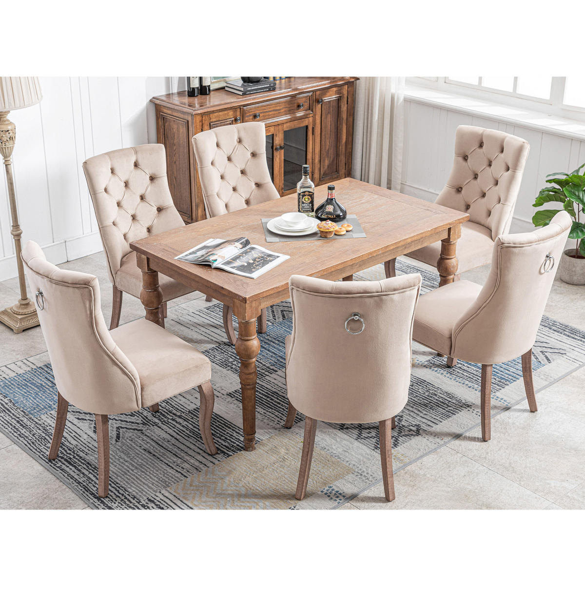 ESSZIMMERSTUHL 6er-Set mit hoher Rückenlehne 97 x 51 x 47 cm Samt Beige - Beige, Holz (51/97/51.1cm) - Meubliv