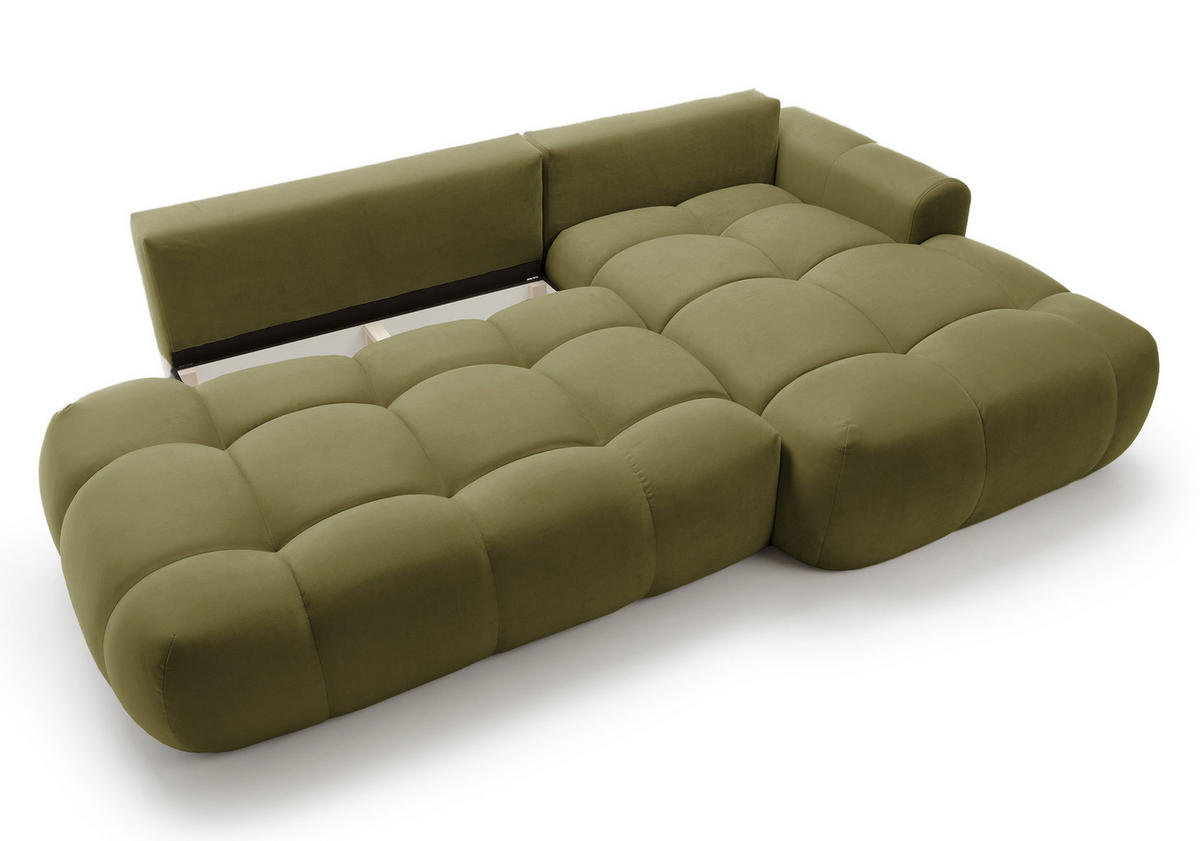 ECKSOFA Ombo Olivgrün Velours 280 cm - Schwarz/Olivgrün, Kunststoff/Textil (284/167cm) - Selsey