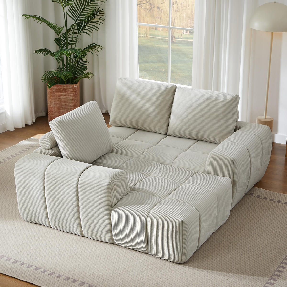 ECKSOFA Cord Beige - Beige, Textil (255/162cm) - WISHDOR