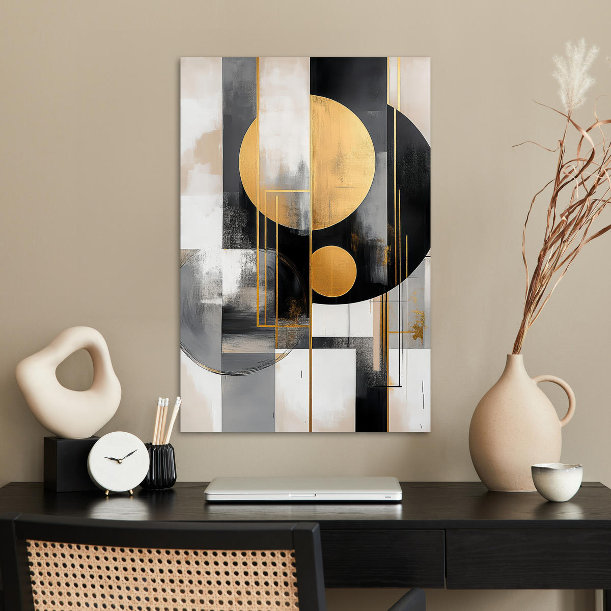 POSTER Abstrakt - Gold - Silber - Formen - Ästhetisch - Modern 40x60 cm - Goldfarben, Papier (40/60/0.1cm) - MuchoWow