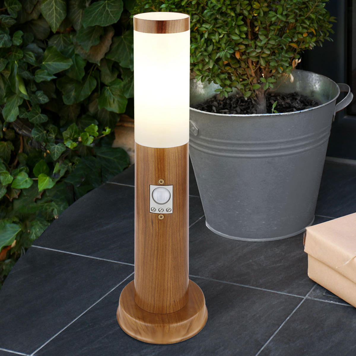 LED AUSSENLEUCHTE BOSTON Holzoptik Braun - Braun, Metall (12.7/12.7/45cm) - Globo Lighting