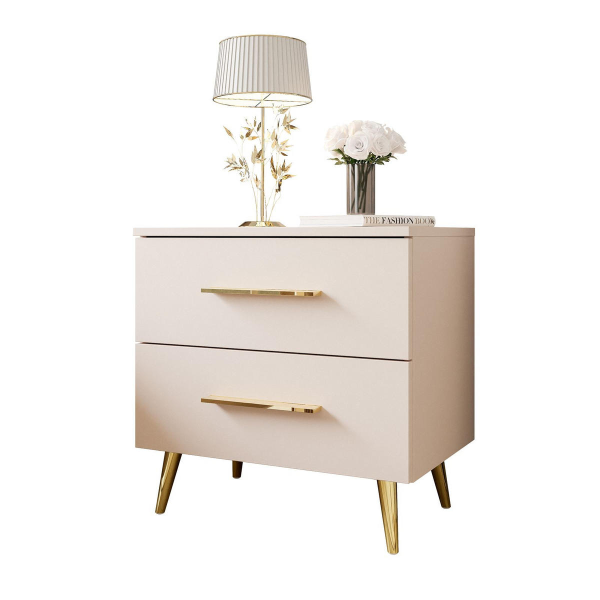 NACHTTISCH AURA KASCHMIR mit goldenen Beinen und Griffen - Kaschmir, Holzwerkstoff (55/55/37cm) - Lookway