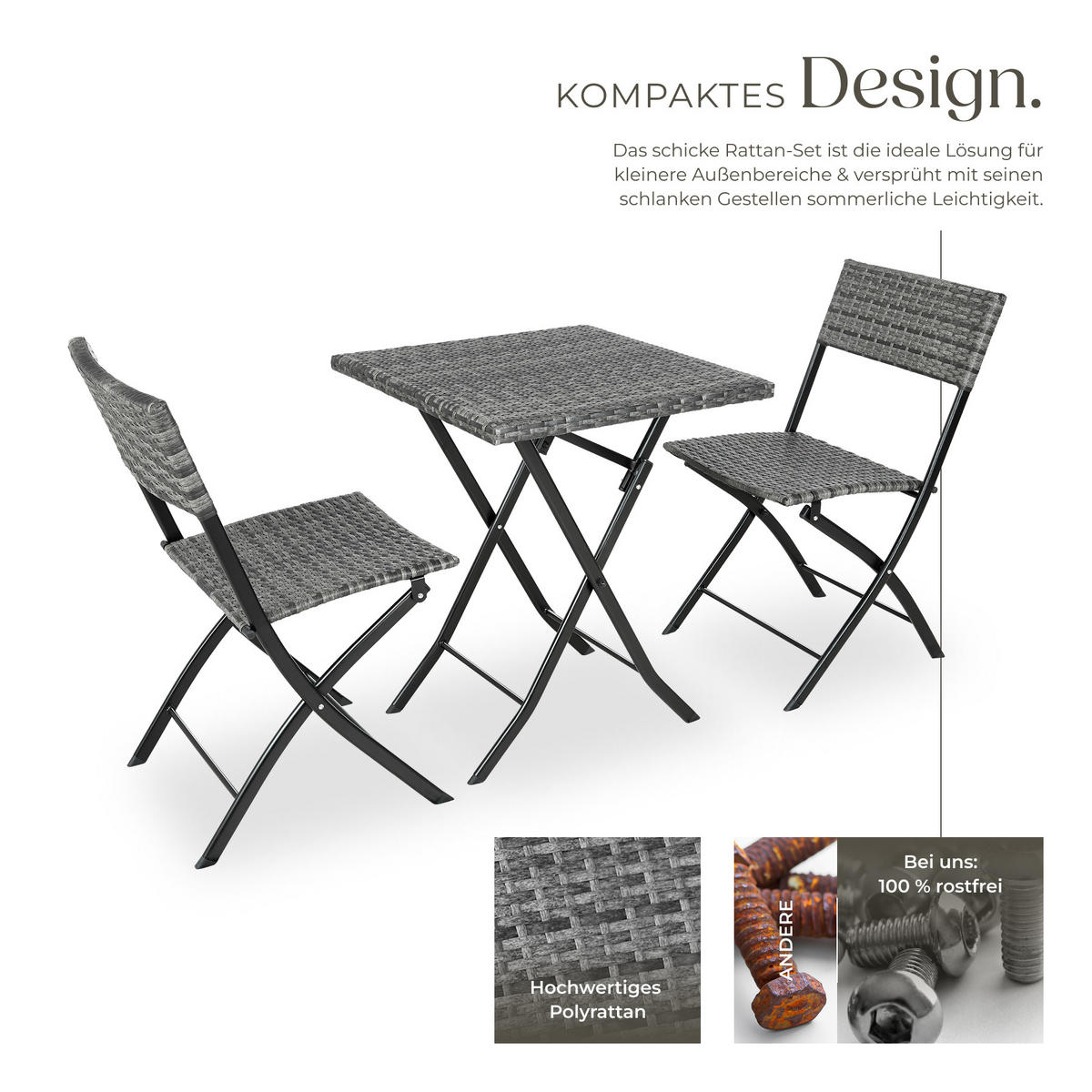 RATTANSET Trevi,geringes Gewicht,grau - Grau, Kunststoff - tectake