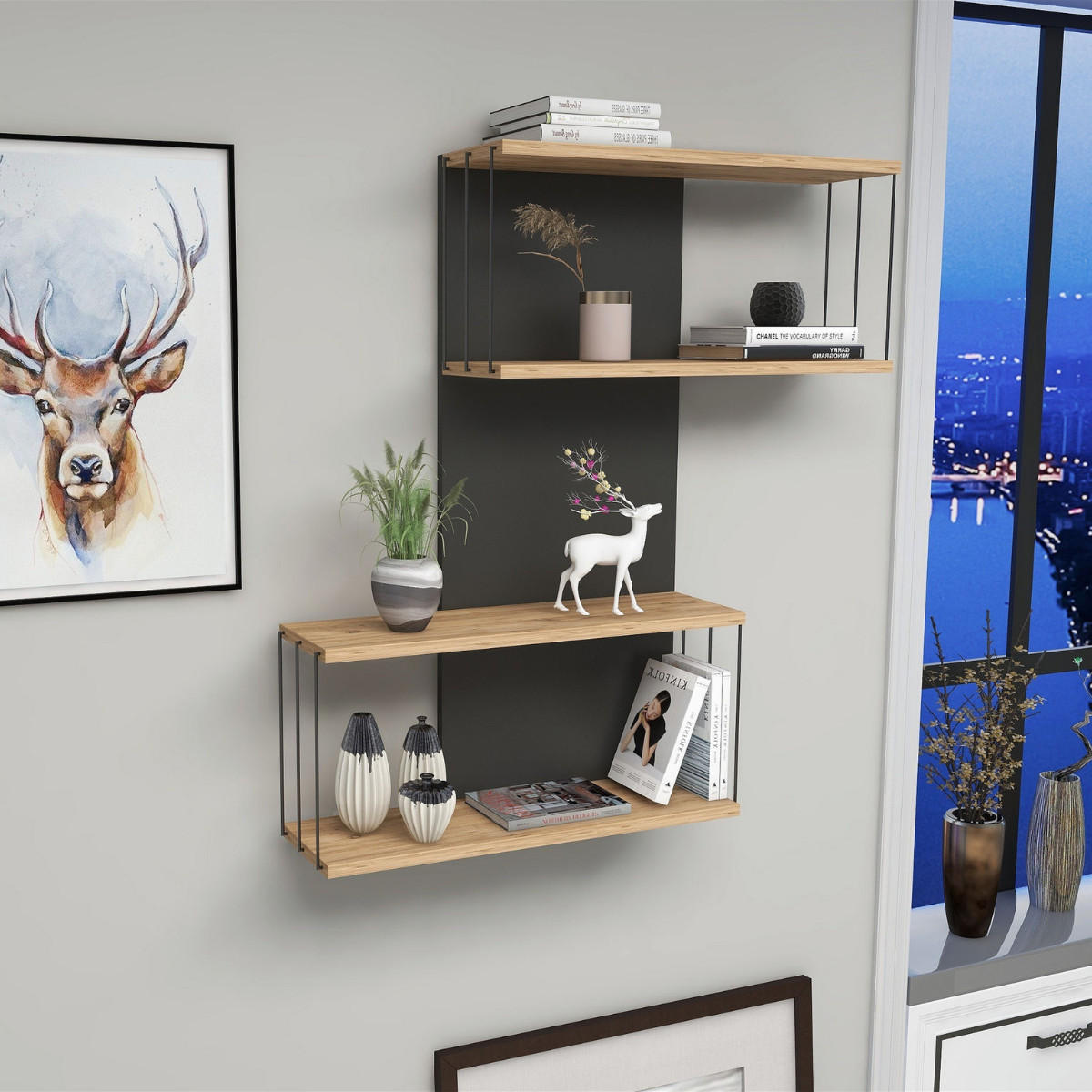 WANDREGAL mit 2 Fächern 65/19/96 cm - Anthrazit, Holzwerkstoff (19/96/7cm) - Calicosy