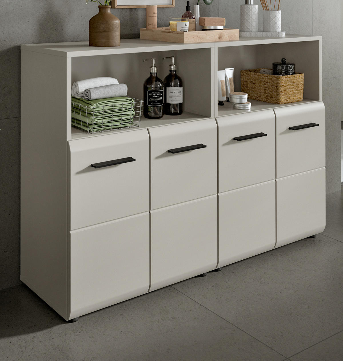 BADKOMMODE Kaschmir 120 x 80 cm, Badezimmer Kommode mit viel Stauraum - Kaschmir/Schwarz, Holzwerkstoff/Kunststoff (120/80/30cm) - Inn.Furn