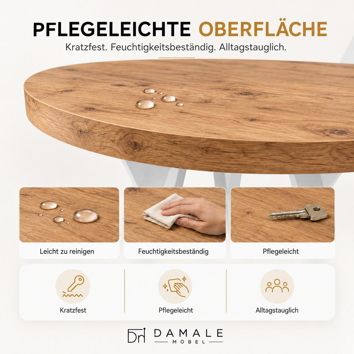 ESSTISCH rund ausziehbar 90/190/76 cm, Eiche Craft, 54 cm Tischplatte + Lamellen-Metallgestell Weiß - Eichefarben/Weiß, Holzwerkstoff/Metall (90/190/76cm) - Damale Möbel