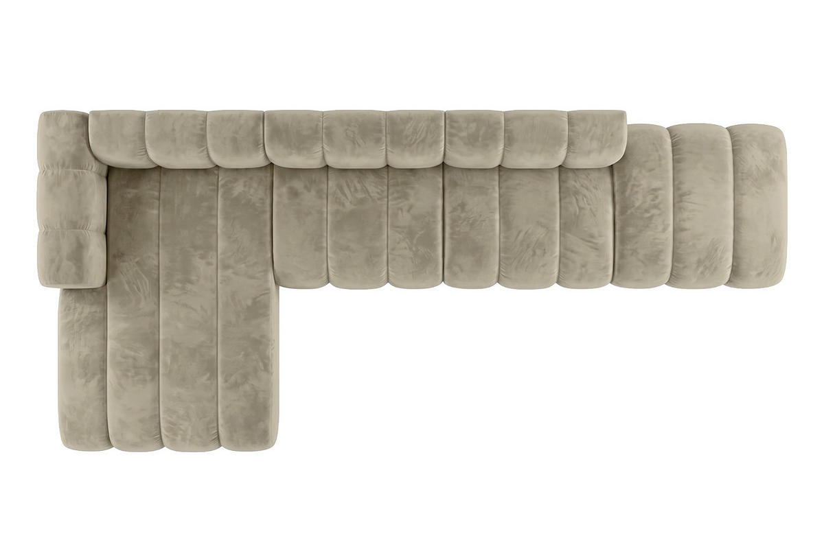 ECKSOFA Modulares In L-Form Mit Hocker, Velvet-Stoff Riviera, Beige, Links, GRAND - Beige, Holz (386/179cm) - Kaiser Möbel