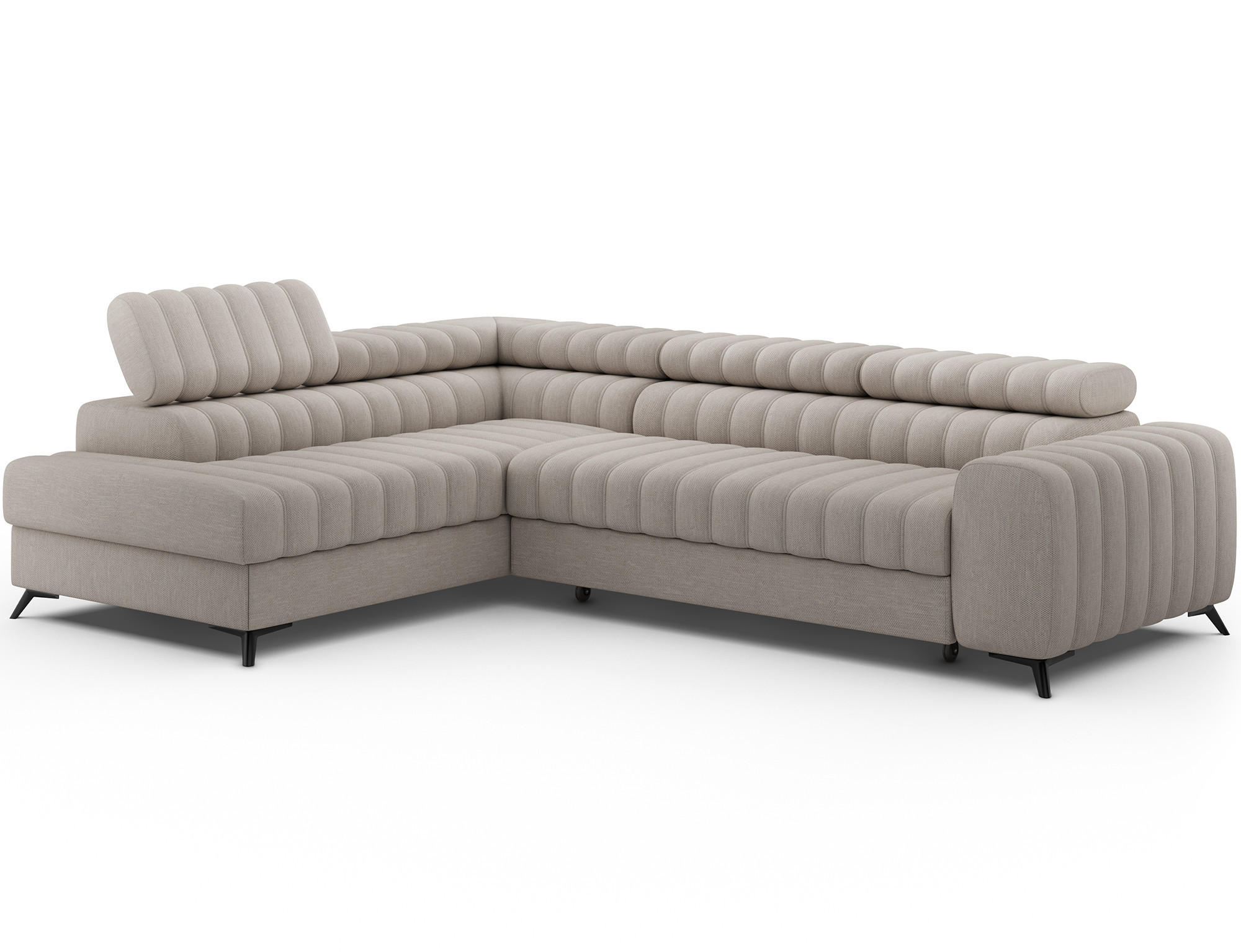KANEDO Ecksofa mit Schlaffunktion und Bettkasten – Modernes Designsofa, verstellbare Kopfstützen, Metallfüße - Beige, Kunststoff (269/86cm) - Wohnideebilder