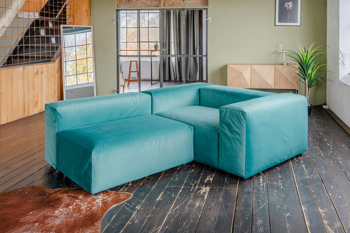 MODULSOFA MIA Grün Velvet - Schwarz/Grün, Kunststoff/Textil (306/72/120cm) - KAWOLA