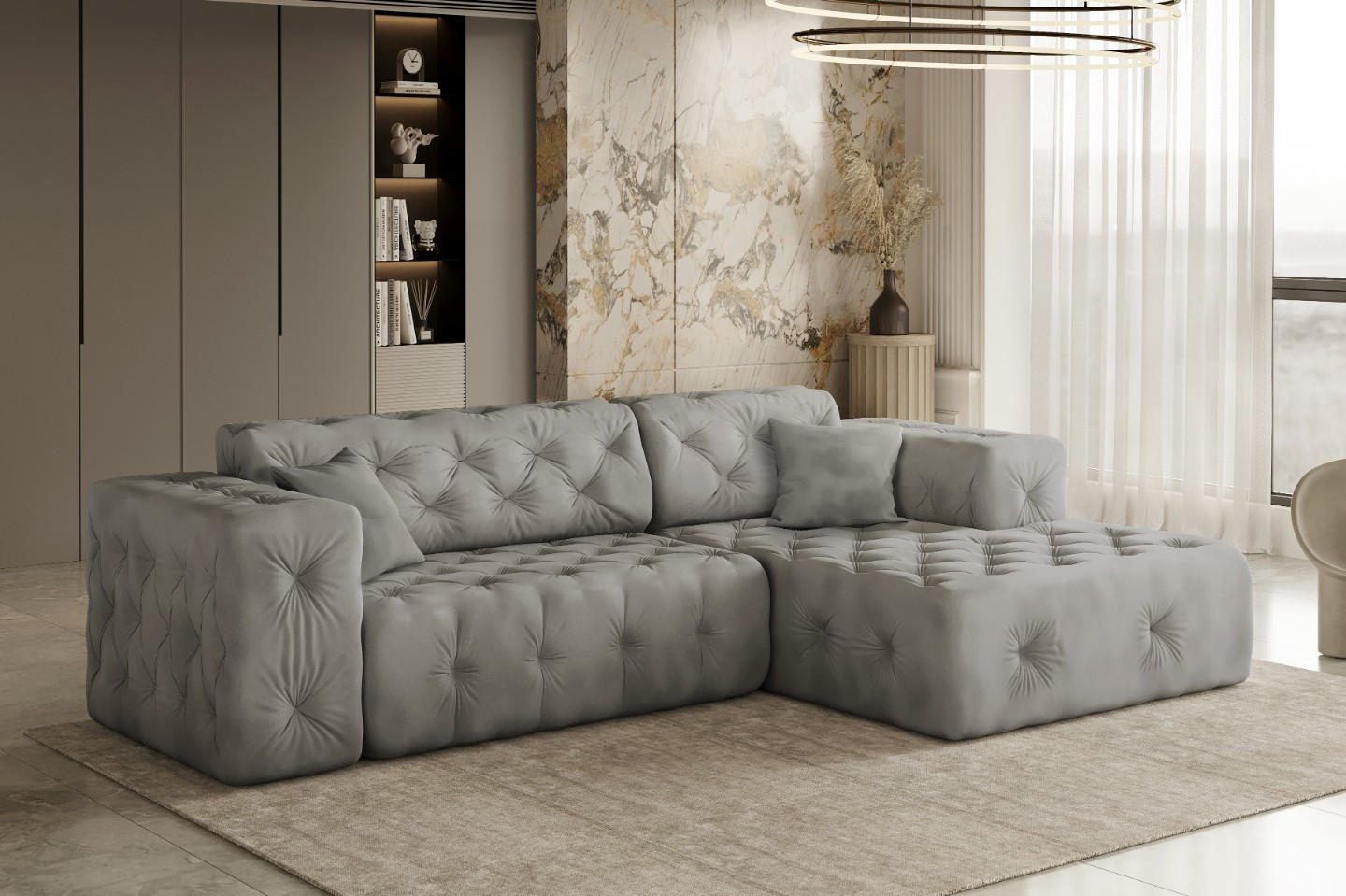 ECKSOFA L-Form Gesteppt LUX Stoff Whisper Rechts Silber - Silberfarben, Holz/Kunststoff (266/165cm) - Kaiser Möbel