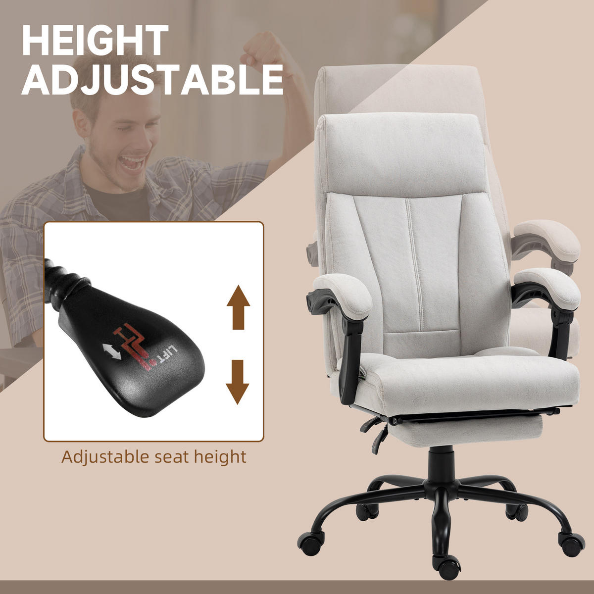 MASSAGE-BÜROSTUHL, 111-119cm Schreibtischstuhl mit Heizfunktion - Hellgrau, Kunststoff (74/119/65cm) - Vinsetto