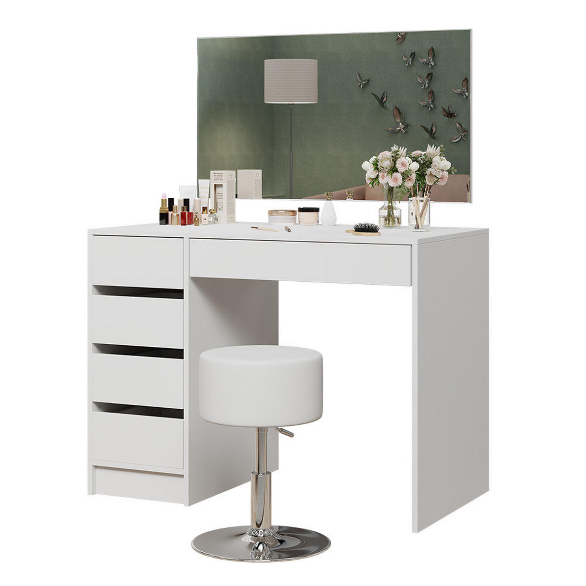 SCHMINKTISCH Thalia Weiß 100 cm mit Hocker - Weiß, Holzwerkstoff (100/75.5/50cm) - Vicco