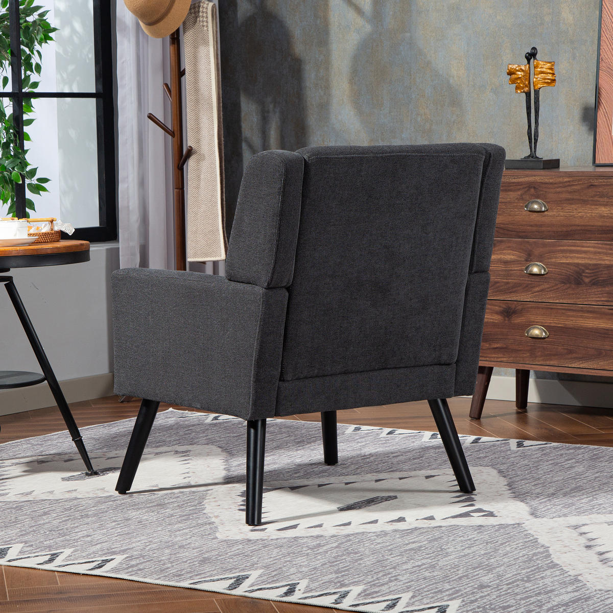 SESSEL 76/68/88 cm dunkelgrau aus Stoff mit Tufting und Massivholzbeinen - Dunkelgrau, Textil (76/88/68cm) - OKWISH