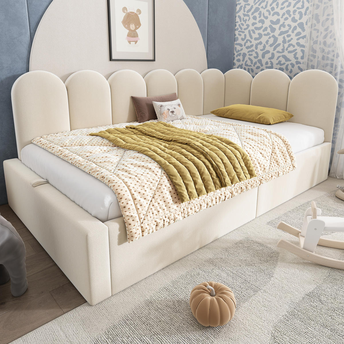 POLSTERBETT 90/200 cm Beige aus Samt mit Stauraum - Beige, Textil (90/200cm) - OKMYHOME