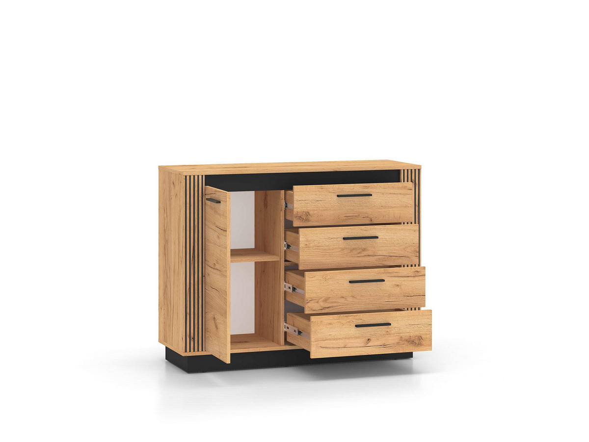 KOMMODE – 115 cm – Urso – KM-026 - Eichefarben/Schwarz, Holzwerkstoff (115/90/40cm) - hi-markt