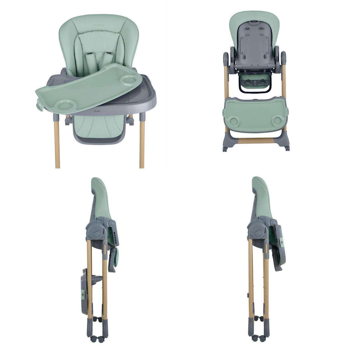 HOCHSTUHL Olive 2 grün höhenverstellbar, Räder, Ablagefach, klappbar, Sicherheitsgurt - Grün, Metall (58/104/76cm) - Kikka boo