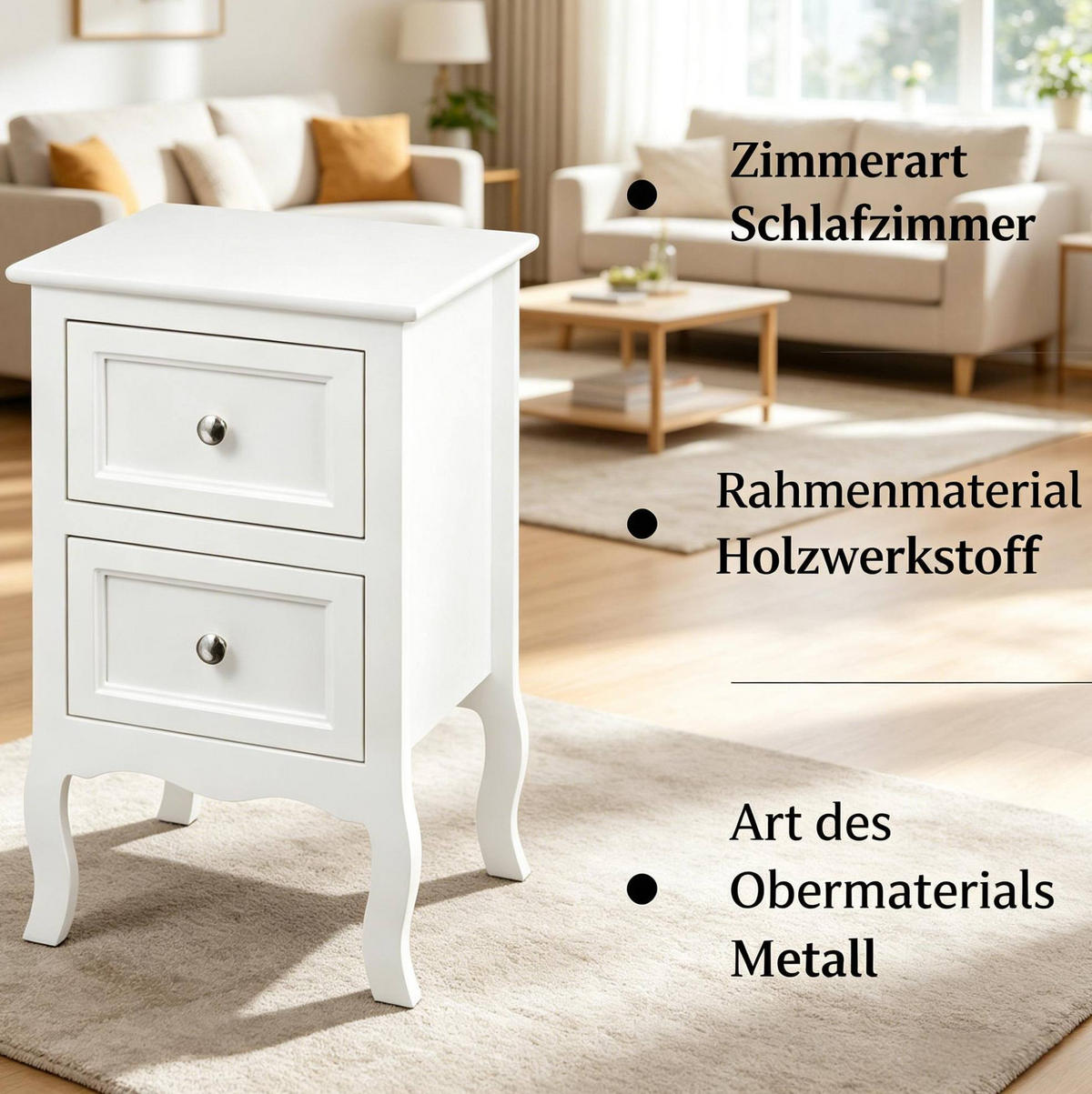 NACHTTISCH 40/60/30 cm Weiß aus MDF mit 2 Schubladen - Weiß, Holzwerkstoff (30/60/40cm) - OKMYHOME