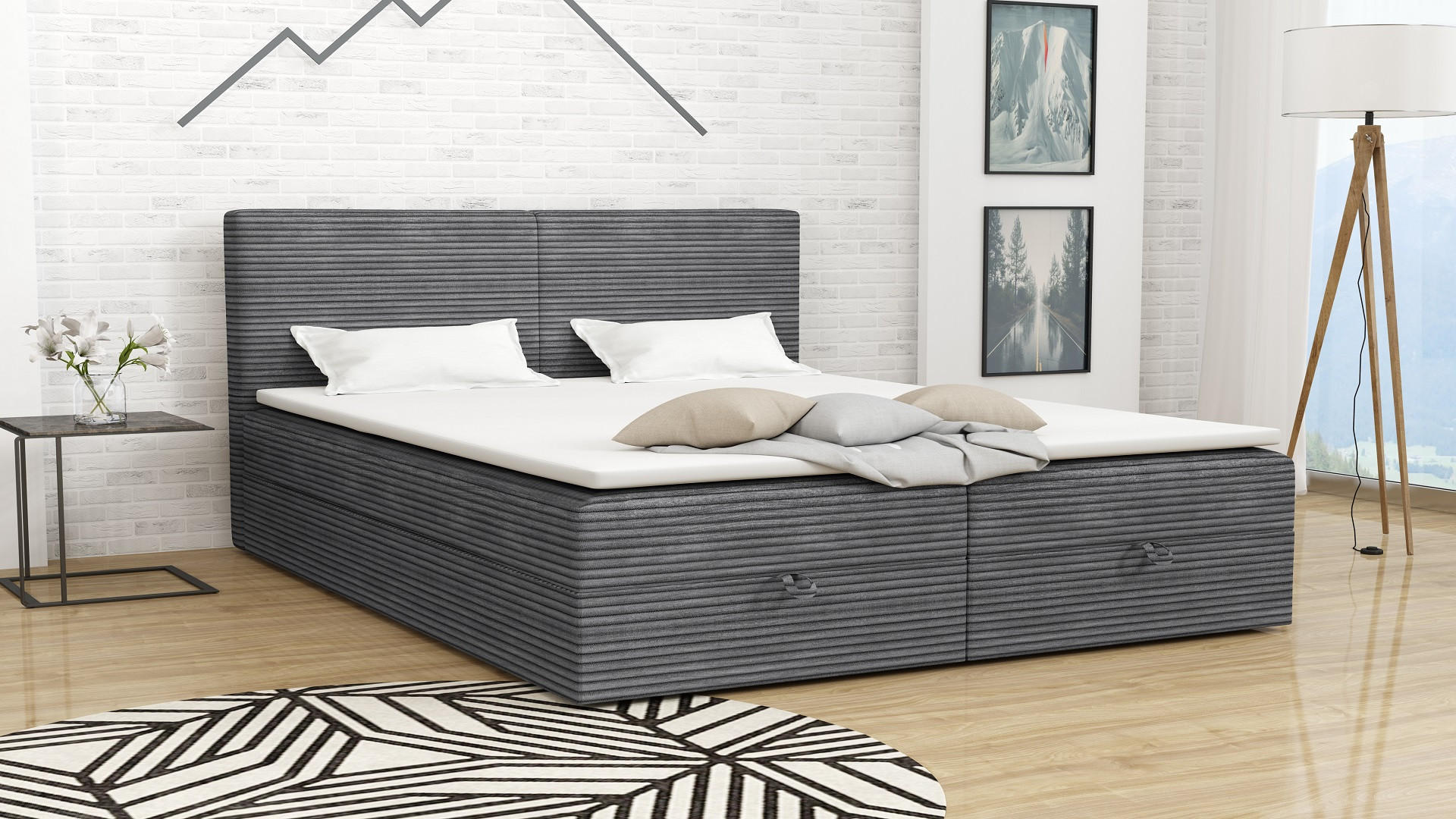 BOXBETT CORD 1 160 x 200 Grau - Grau, Textil/Metall (160/200cm) - VLR BEDS