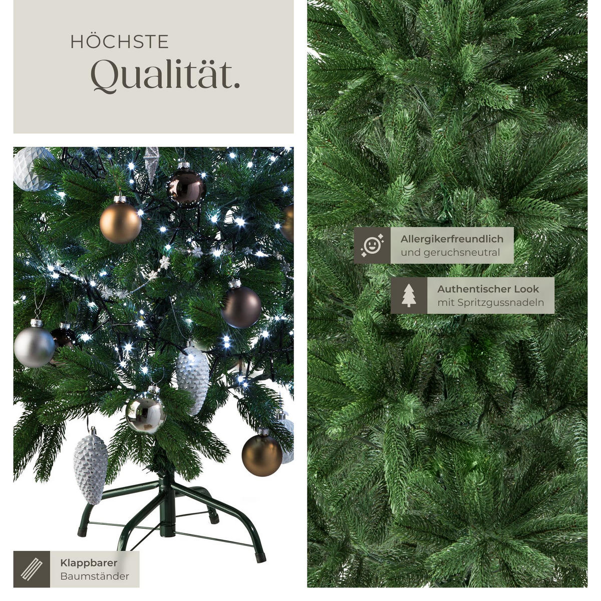 WEIHNACHTSBAUM , inklusive Metallständer mit Kunststoffkappen, grün - Grün, Kunststoff (140cm) - tectake