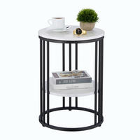 MASĂ AUXILIARĂ alb negru aspect marmură 2 rafturi - alb/negru, compozit lemnos/metal (40/40/56cm) - Relaxdays