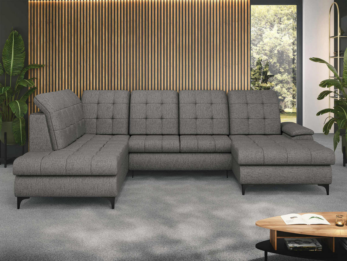 WOHNLANDSCHAFT Enzo, Seite: Rechts - Dunkelgrau/Schwarz, Holz/Textil (330/105/212cm) - MIRJAN24