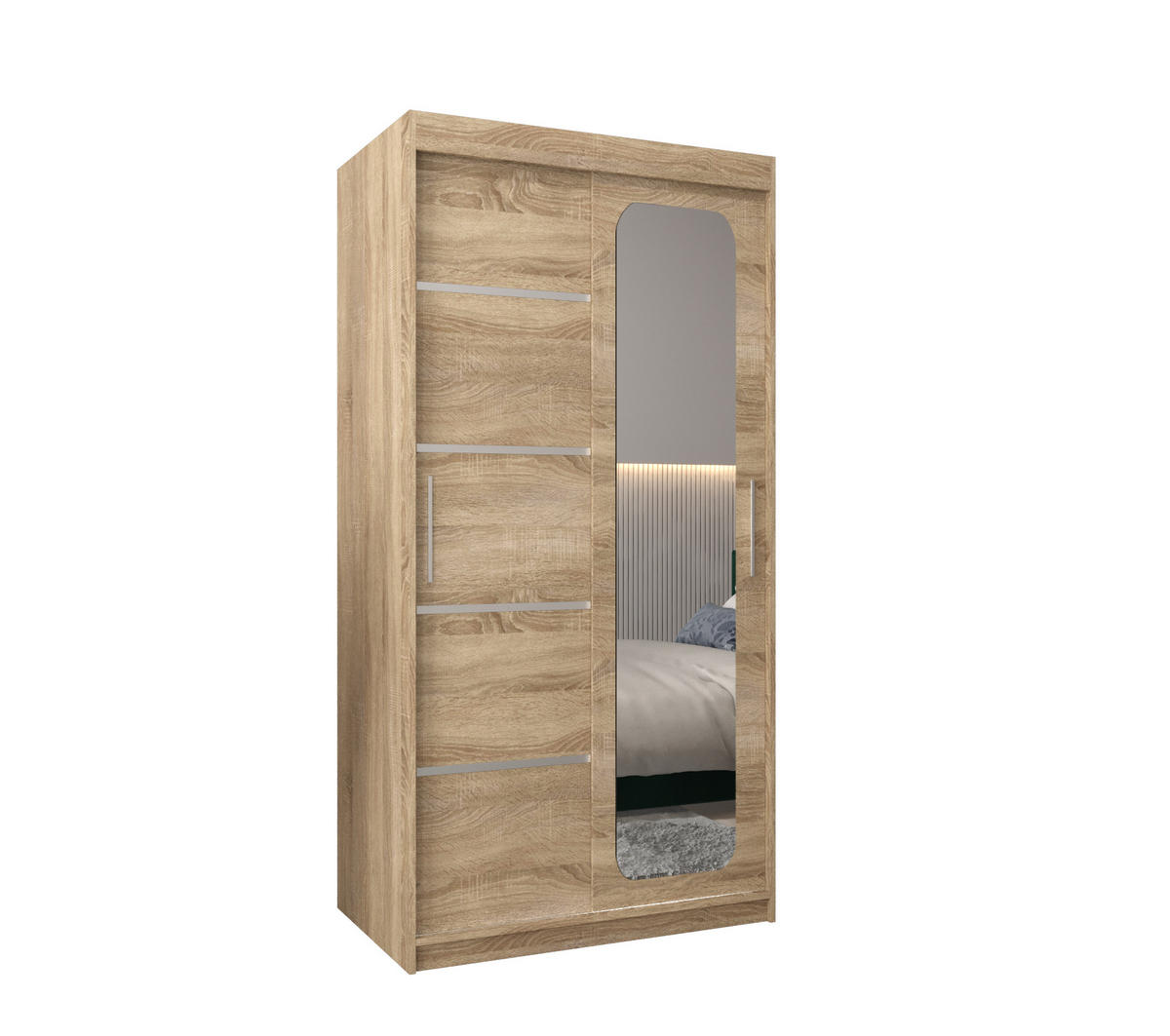 SCHWEBETÜRENSCHRANK 200/100/62 2-türig - Silberfarben/Sonoma Eiche, Holz/Kunststoff (100/200/62cm) - MÖBEL KRYSPOL