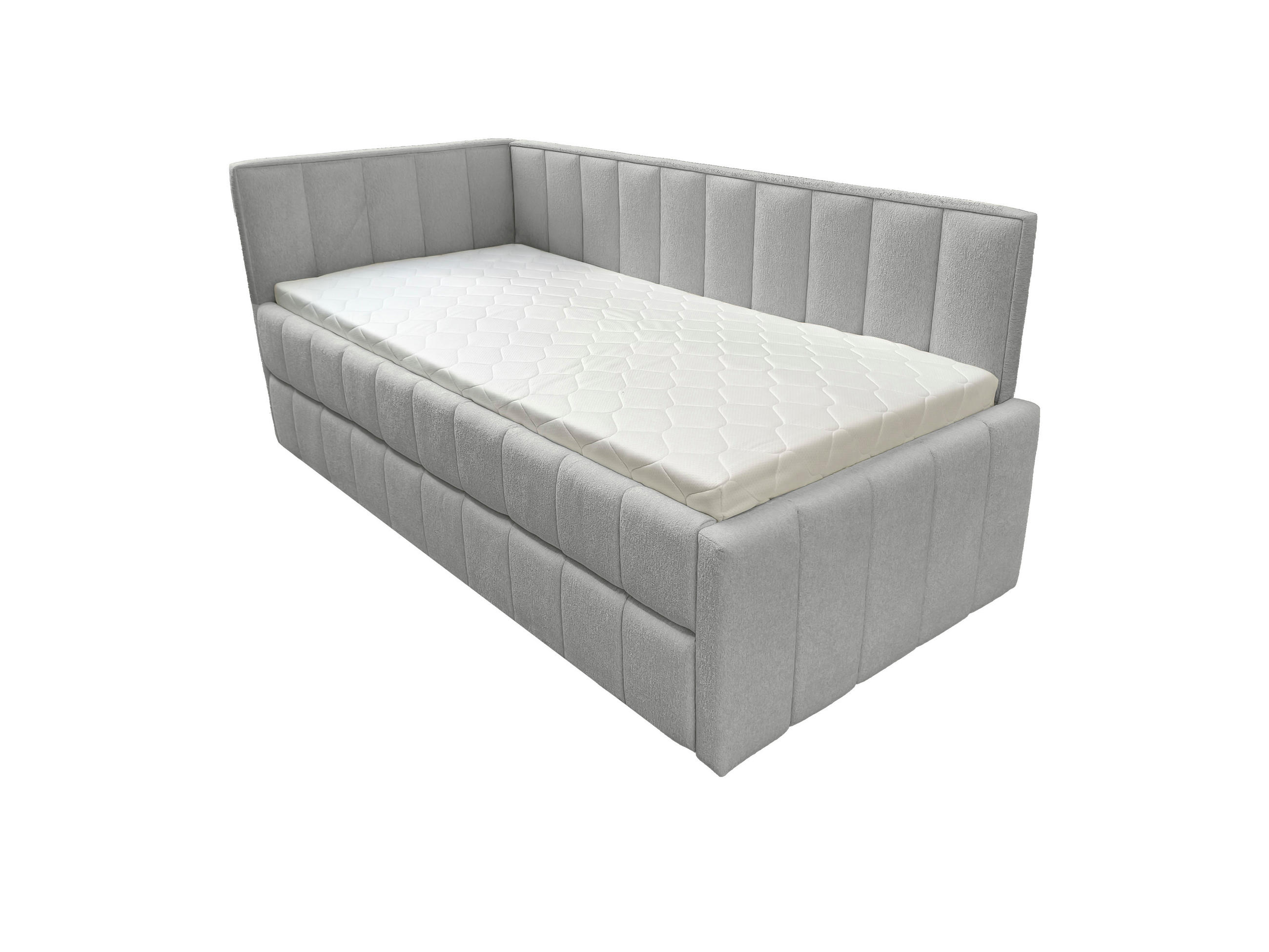 POLSTER-KINDERBETT LUKA 90x200 cm, links, mit Ausziehbett – Grau - Grau, Textil - KS Home Concept