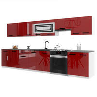 KÜCHENZEILE Italia 3 320 cm, mit Arbeitsplatten, Rot - Rot, Holz (320/143/60cm) - B BELINI GROUP