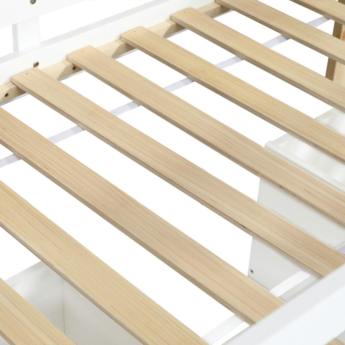 KINDEREINZELBETTEN aus Holz & MDF 90x200 cm in Weiß/Natur mit Treppe & 2 Fächern - Weiß, Holzwerkstoff (90/200cm) - Modfu