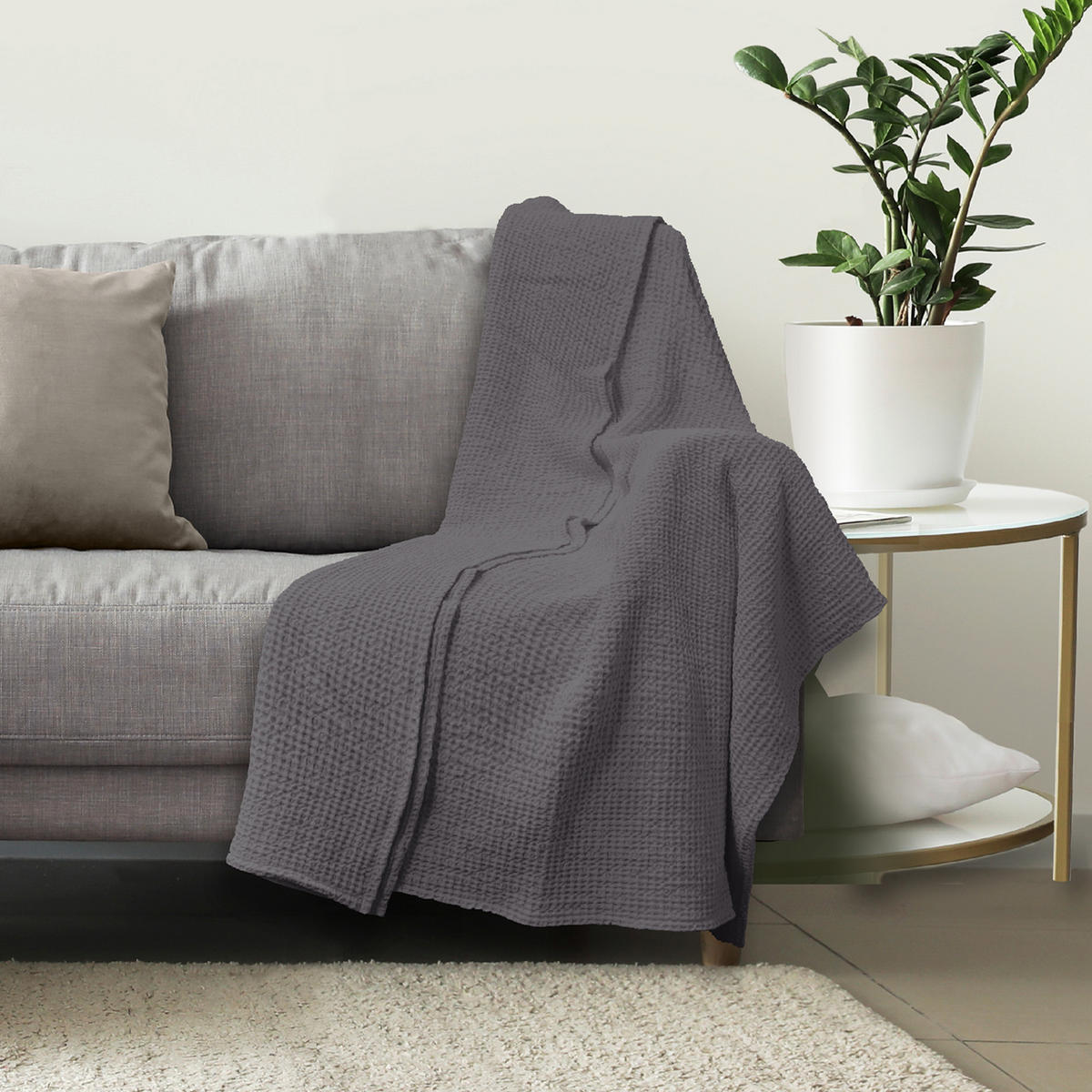 KUSCHELDECKE Waffelpiqué 140x200 cm Anthrazit - Anthrazit, Textil (140/200cm)