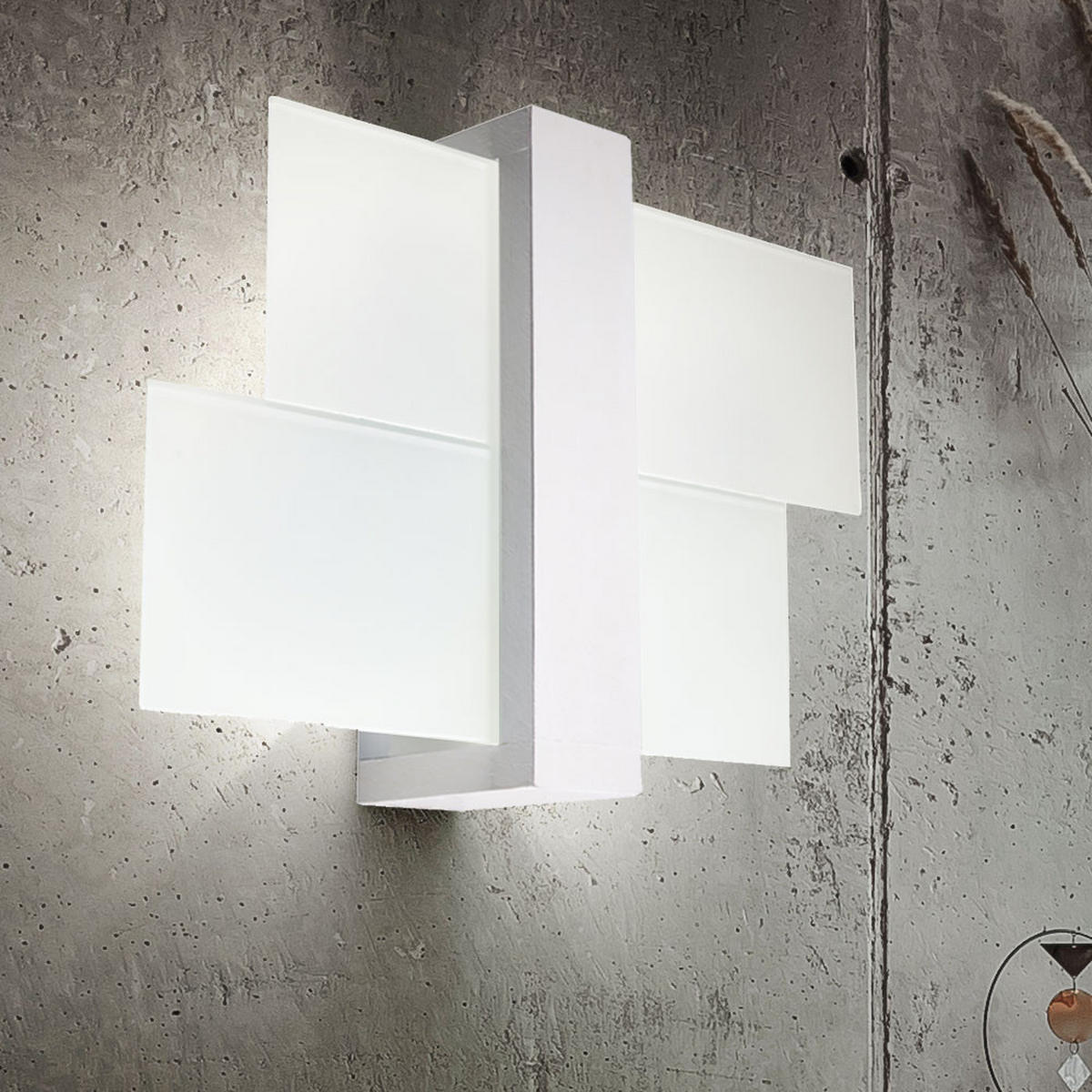 WANDLEUCHTE Holz Weiß Glas - Weiß, Holz (30/30/12cm)