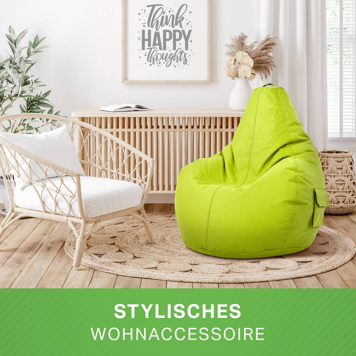 SITZSACK + Hocker "Cozy+Stay" 2er Set - Hellgrün, Textil (70/90/80cm) - Green Bean