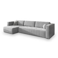ECKSOFA OLVERA Hellgrau Plüsch-Stoff mit Schlaffunktion - Hellgrau, Holz (347/148cm) - MASSENO