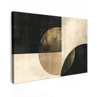 LEINWANDBILD Abstrakt - Geometrische Formen - Schwarz - Gold XXL 150x100 cm - Ecru, Textil (150/100cm) - MuchoWow