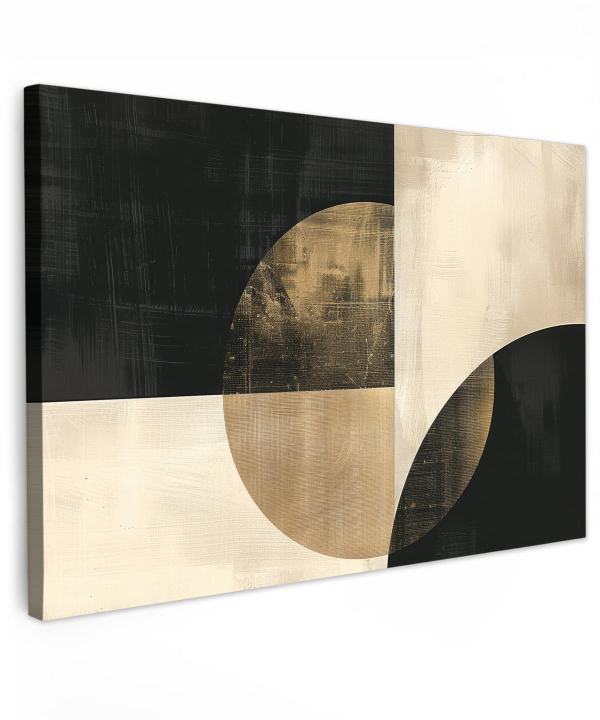 LEINWANDBILD Abstrakt - Geometrische Formen - Schwarz - Gold XXL 150x100 cm - Ecru, Textil (150/100cm) - MuchoWow