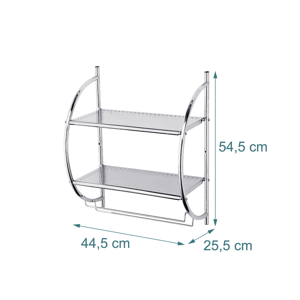 KÚPEĽŇOVÁ polica - strieborná, kov (44.5/54.5/25.5cm) - Relaxdays