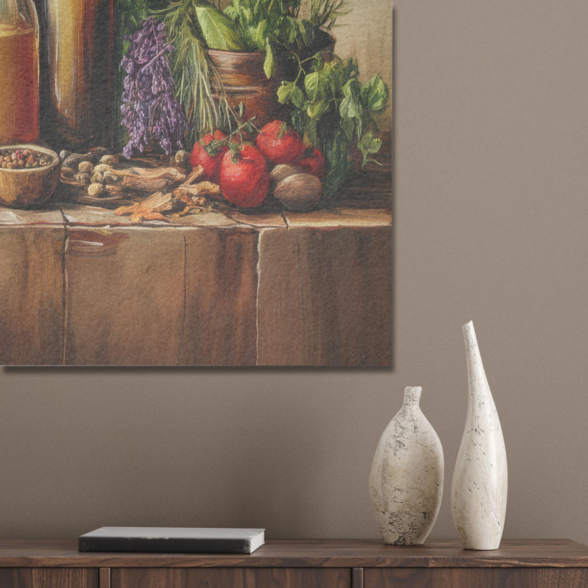 AKUSTIKBILD Stilleben - Kräuter - Gewürze - Früchte - Farbenfroh Akustikpaneele 80x80 cm - Grün, Kunststoff (80/80/0.9cm) - MuchoWow