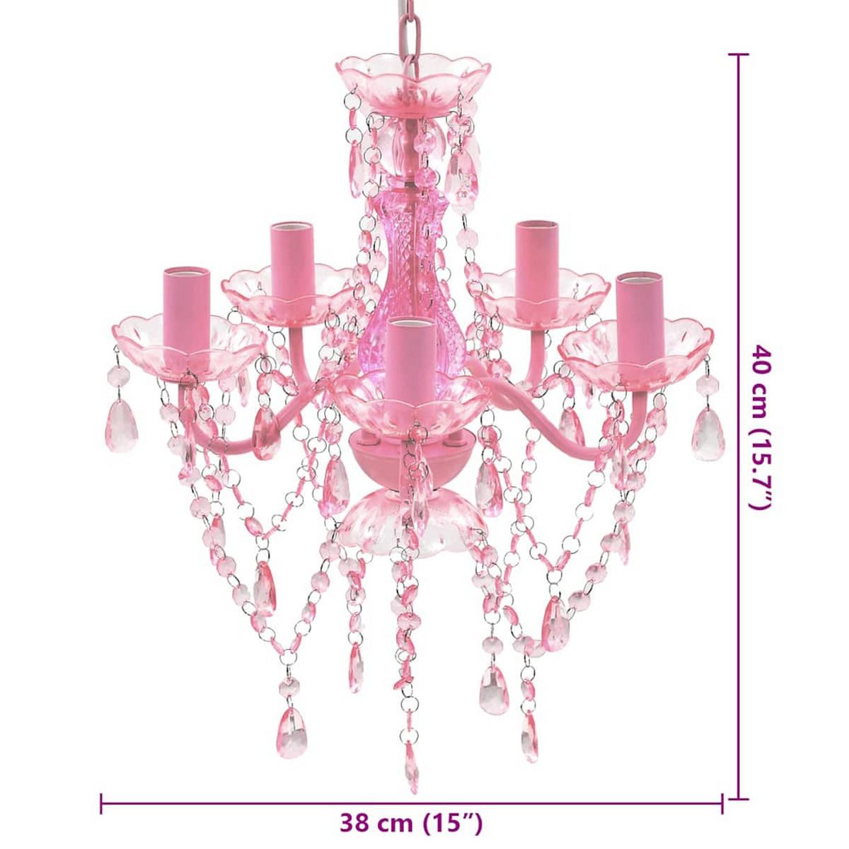 KRONLEUCHTER 5 Glühbirnen Rosa - Rosa, Glas (40/40/80cm) - vidaXL