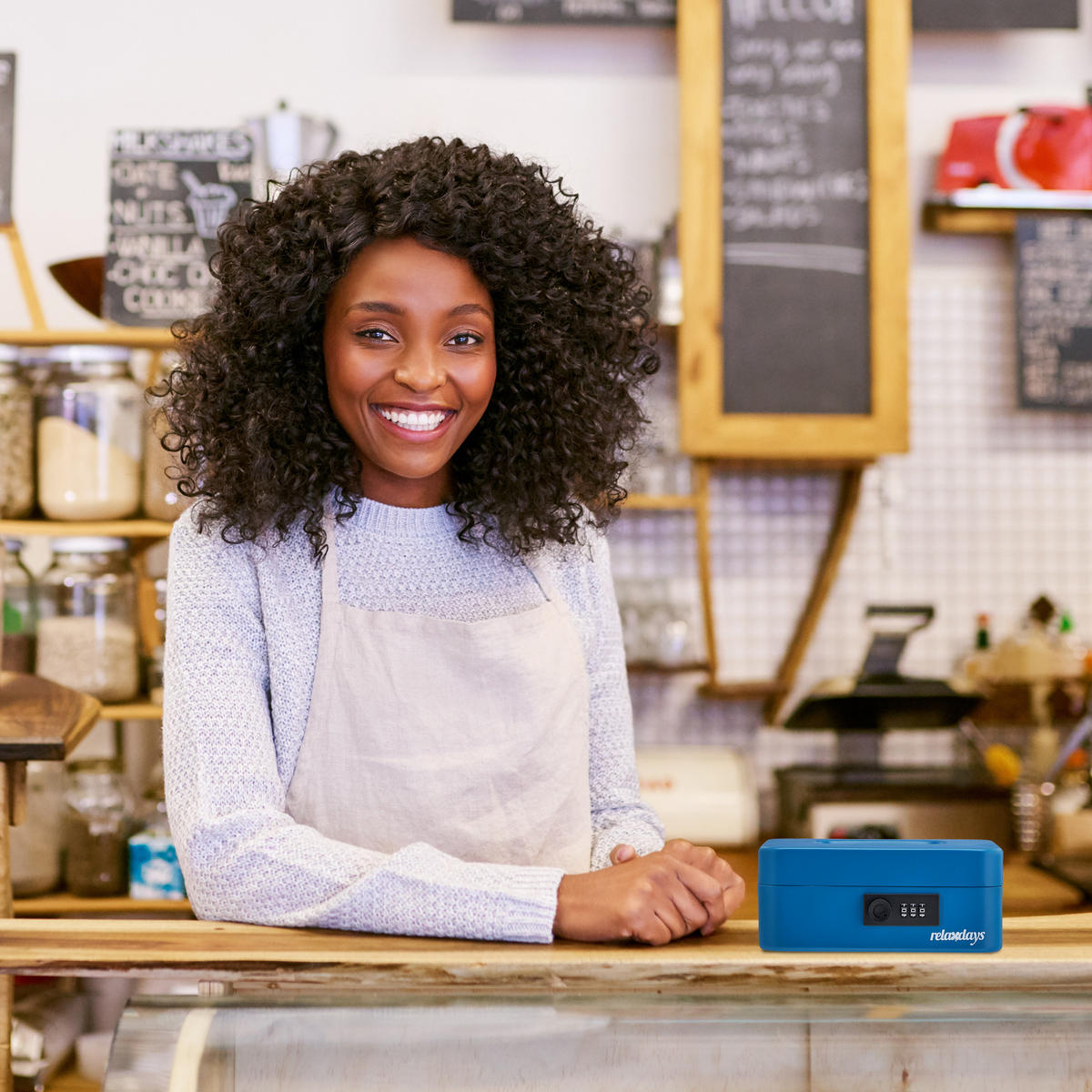 GELDKASSETTE - Blau, Kunststoff/Metall (20/8.5/17cm) - Relaxdays