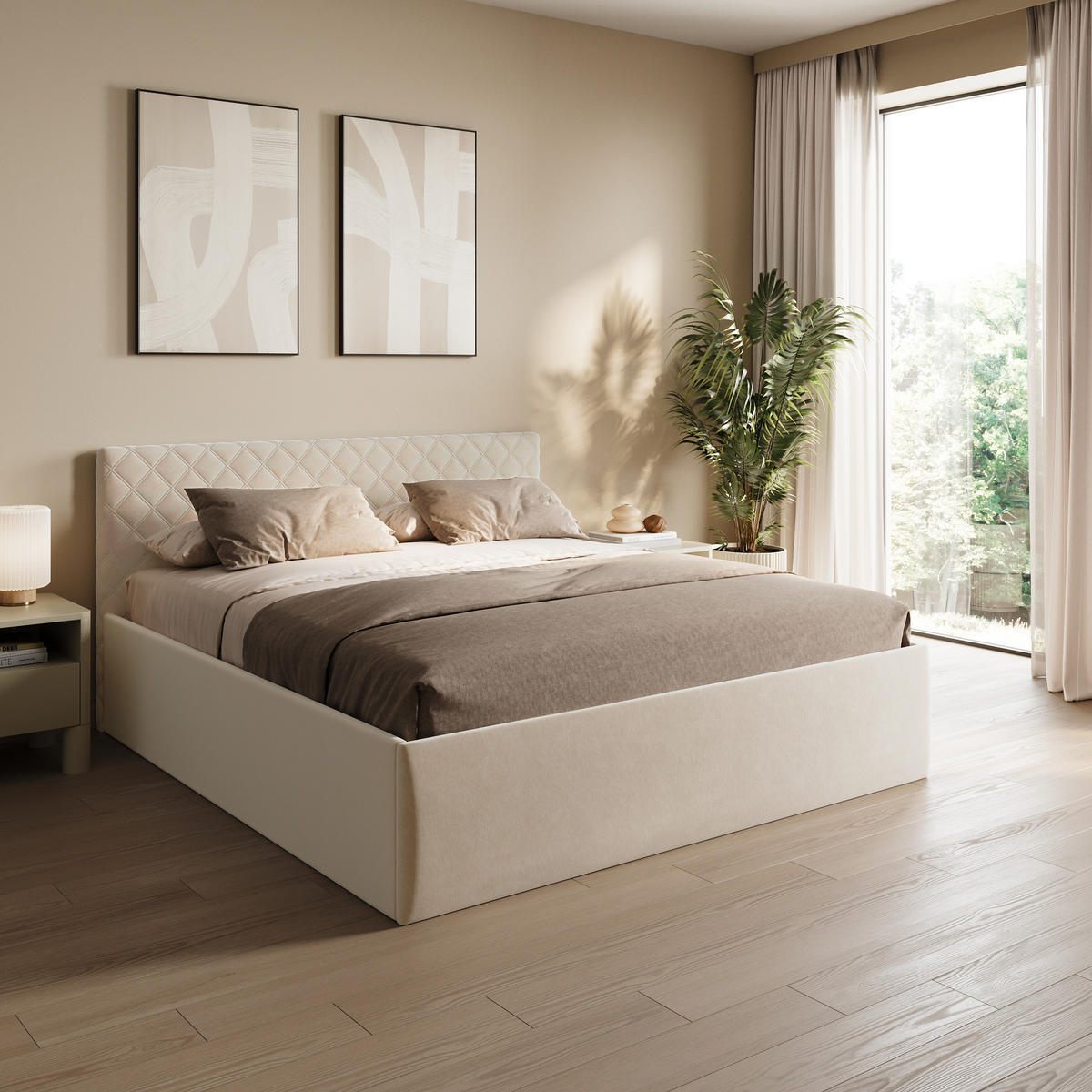 POLSTERBETT 200x200 cm Bonnellfederkernmatratze H2 in Creme - Creme, Textil (200/200cm) - Home Collective