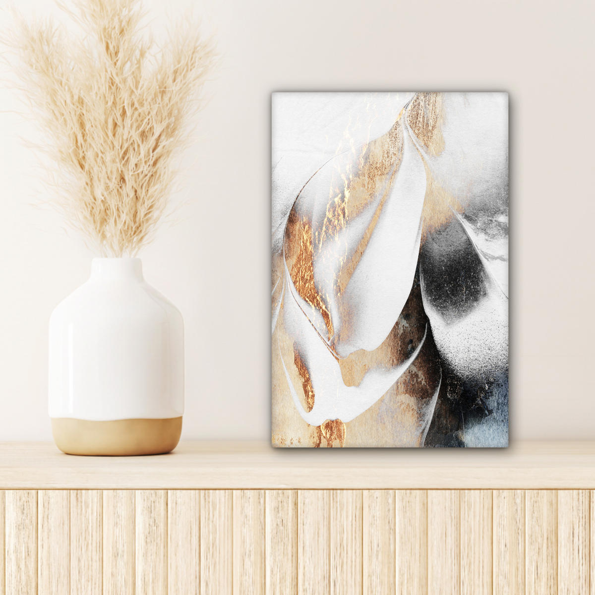 LEINWANDBILD Luxus - Abstrakt - Gold - Weiß 20x30 cm - Goldfarben, Textil (20/30cm) - MuchoWow