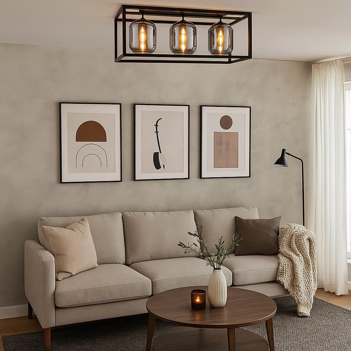 LED DECKENLEUCHTE BLACKY Metall Schwarz Glas - Schwarz, Holz (77.5/25/32.5cm) - Globo Lighting