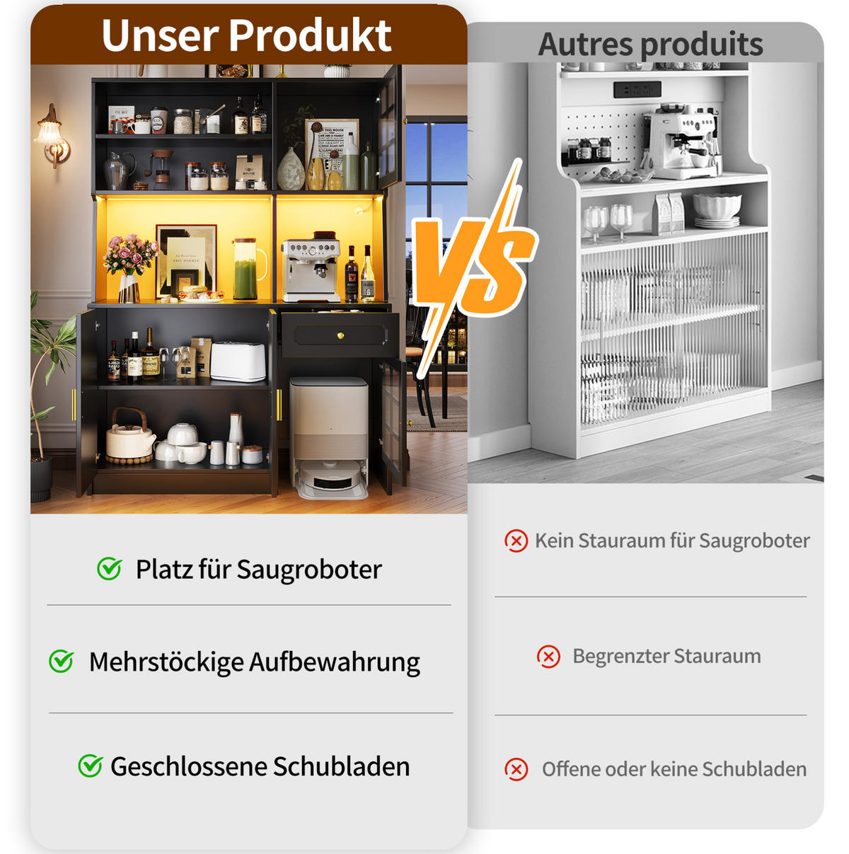 BUFFETSCHRANK 130/45/180 cm mit LED-Beleuchtung, Glastüren und viel Stauraum, MDF, Schwarz - Schwarz, Holzwerkstoff (130/180/45cm) - Redom
