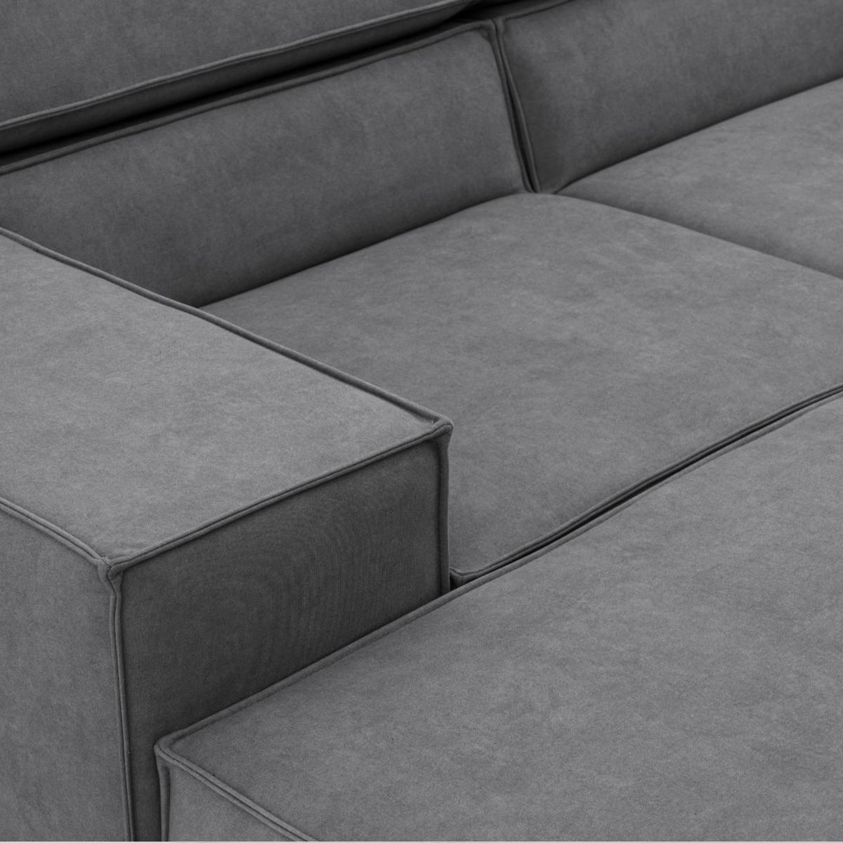 ECKSOFA PURE U Rechts mit Schlaffunktion 127x270 Velours Grau - Schwarz/Grau, Holz/Textil (204/340cm) - Muffo